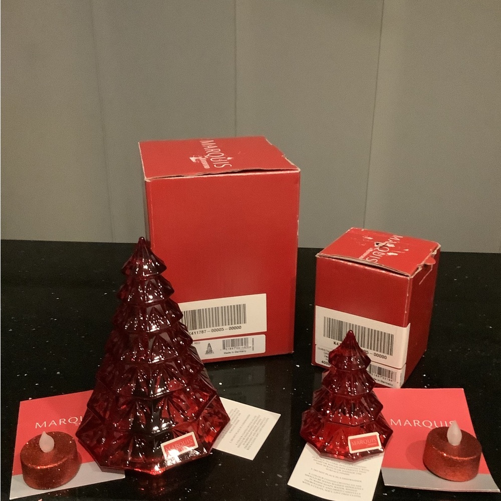 Vintage Marquis by Waterford Red Christmas Tree Ornaments holiday decor Crystal